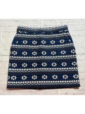 J.Crew Womens Daisy Chain Mini Skirt Blue White Black Size 0 Pockets Boho Preppy